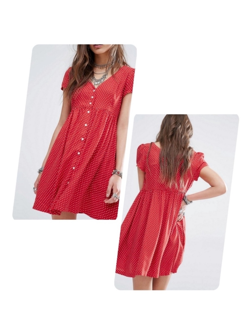 Denim & Supply White Stars on Red Button-Front Mini Dress with V-Neckline